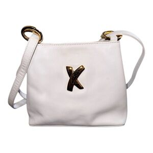 Paloma Picasso Leather Shoulder Crossbody Bag Made in Italy Vintage White Gold